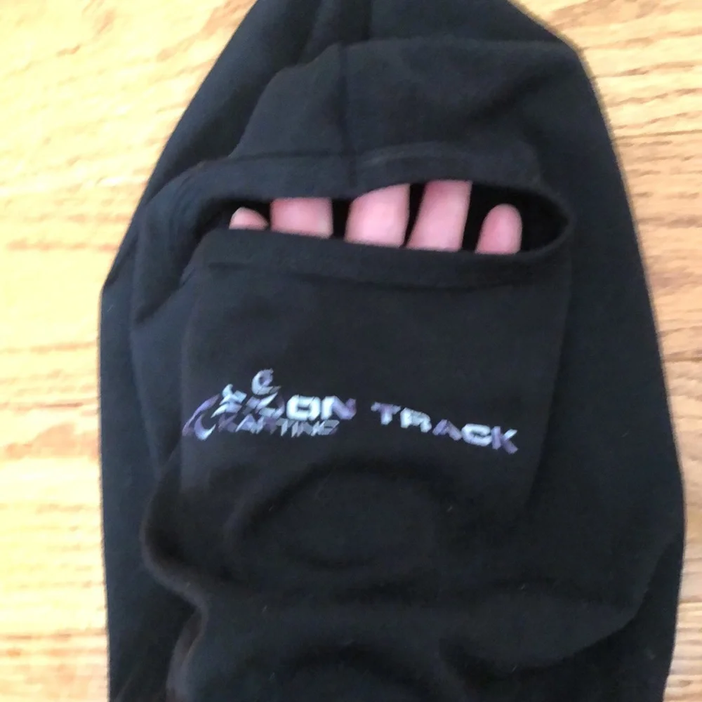 3 winter head covers/masks. One tan and 2 black.